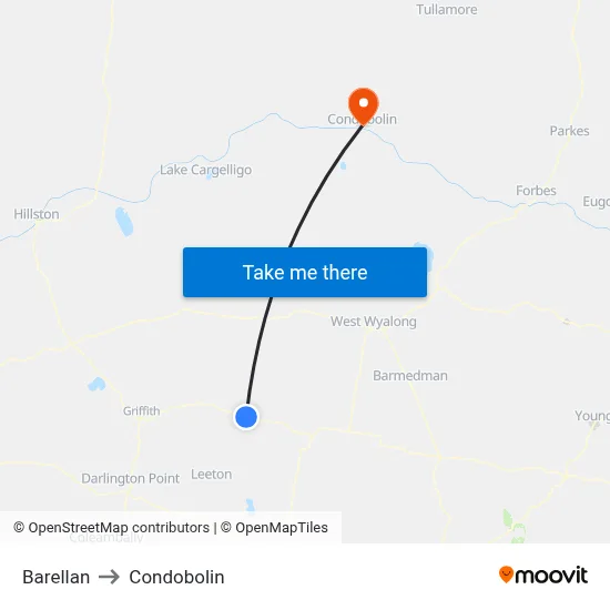 Barellan to Condobolin map