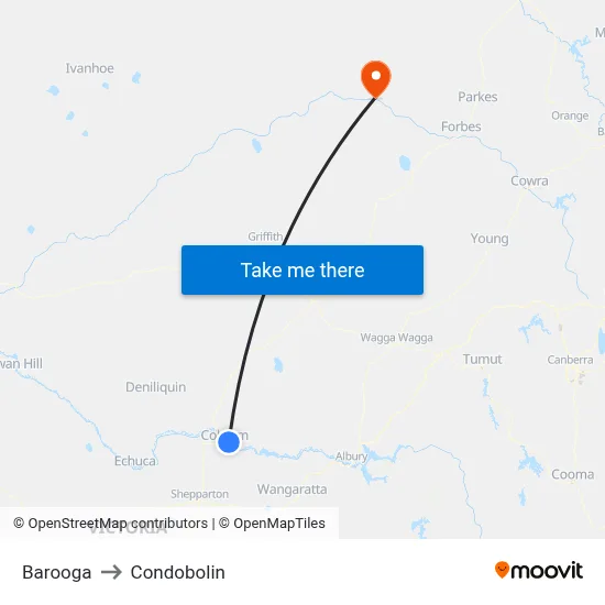 Barooga to Condobolin map