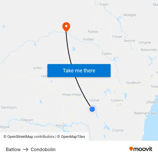 Batlow to Condobolin map