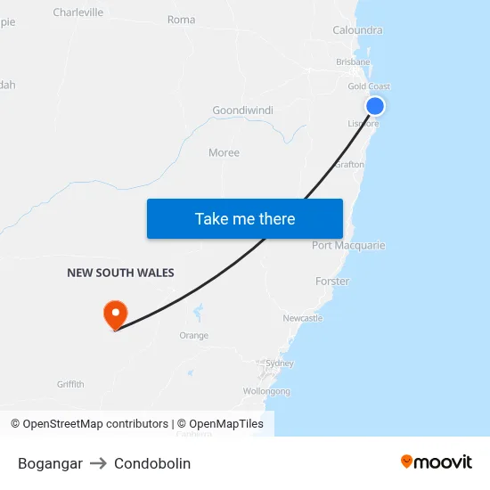 Bogangar to Condobolin map