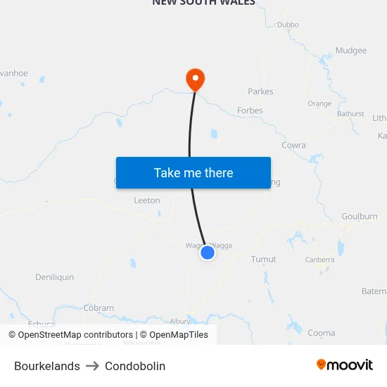 Bourkelands to Condobolin map