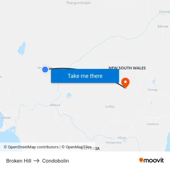 Broken Hill to Condobolin map
