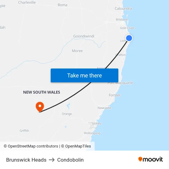 Brunswick Heads to Condobolin map