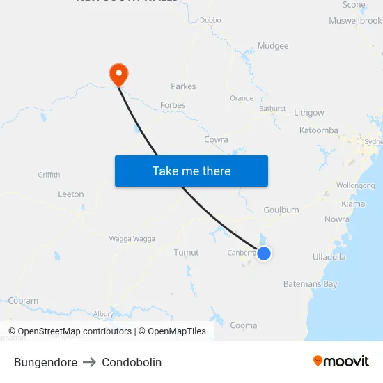 Bungendore to Condobolin map