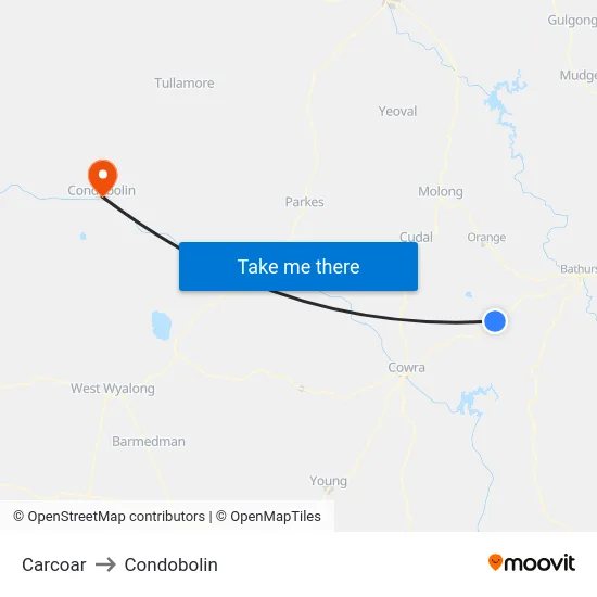 Carcoar to Condobolin map