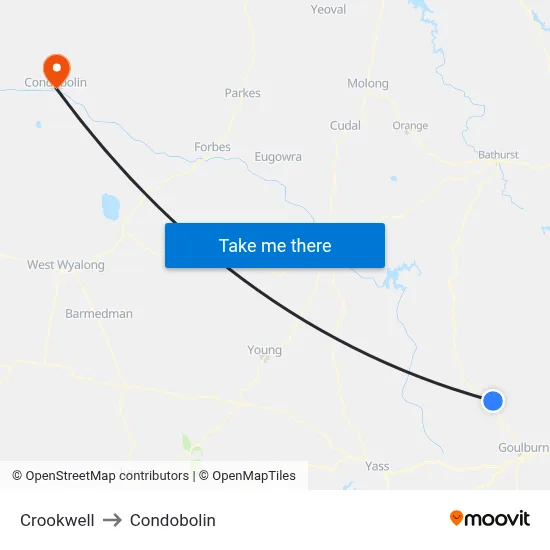 Crookwell to Condobolin map