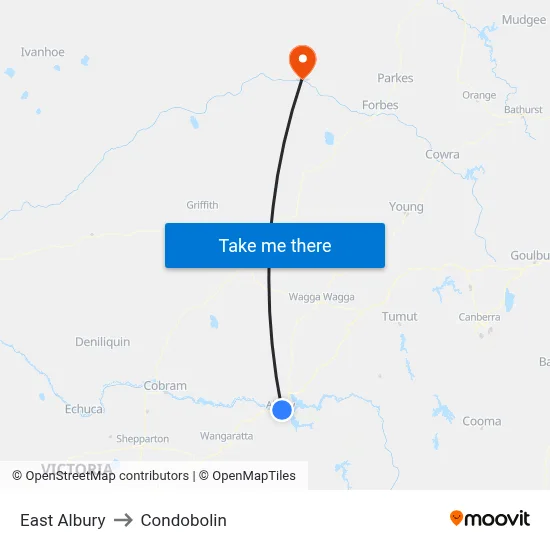 East Albury to Condobolin map