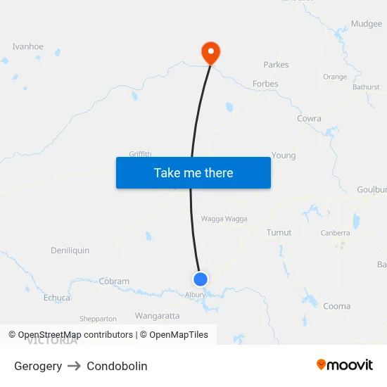 Gerogery to Condobolin map