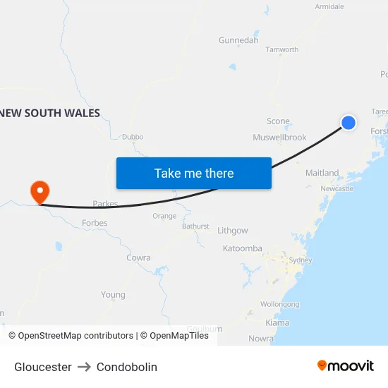 Gloucester to Condobolin map