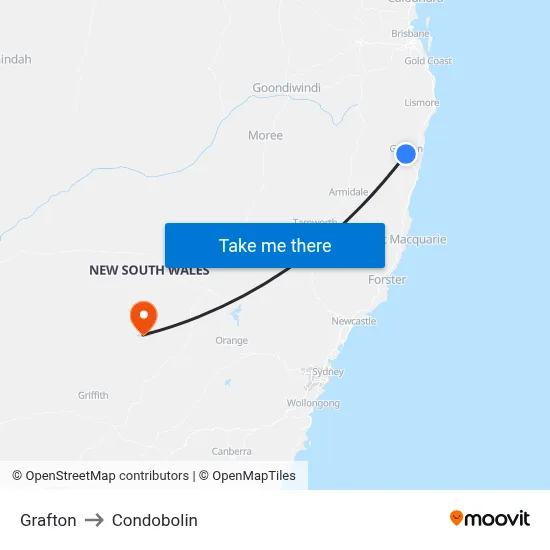 Grafton to Condobolin map