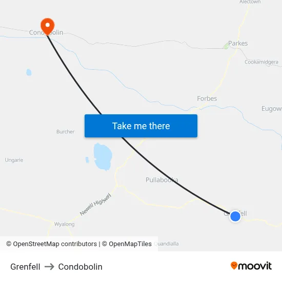Grenfell to Condobolin map