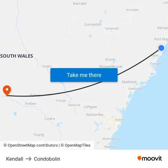 Kendall to Condobolin map