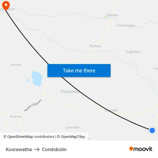 Koorawatha to Condobolin map