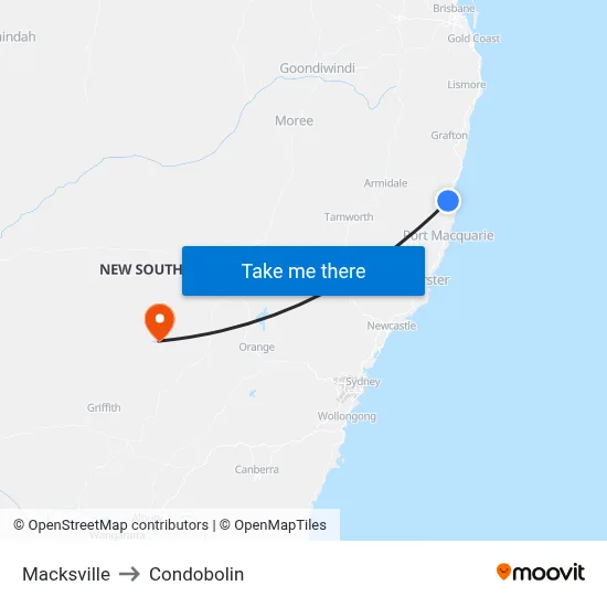 Macksville to Condobolin map