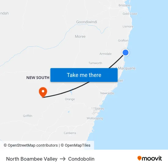North Boambee Valley to Condobolin map