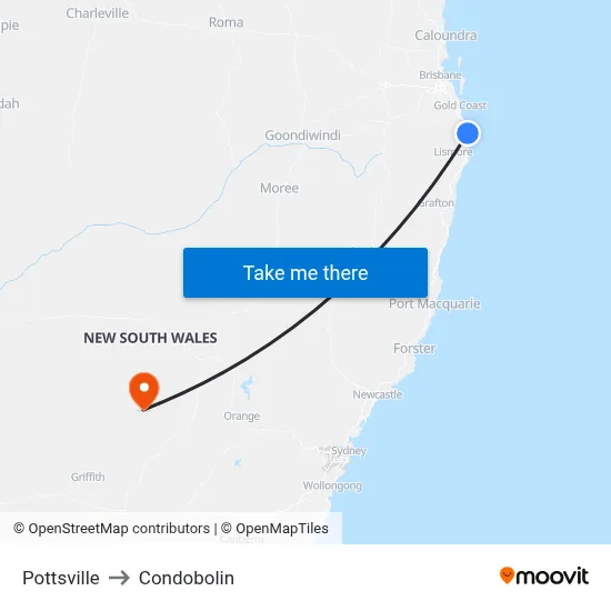 Pottsville to Condobolin map