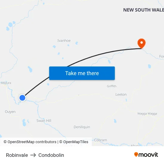 Robinvale to Condobolin map