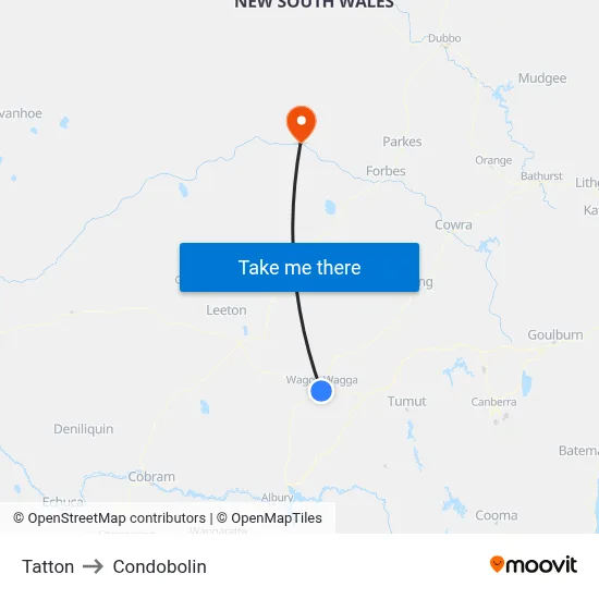 Tatton to Condobolin map