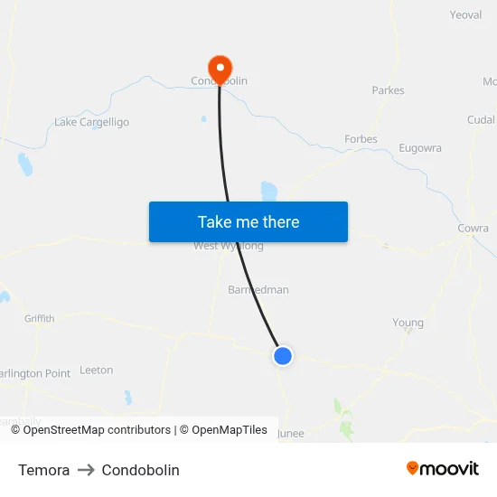 Temora to Condobolin map