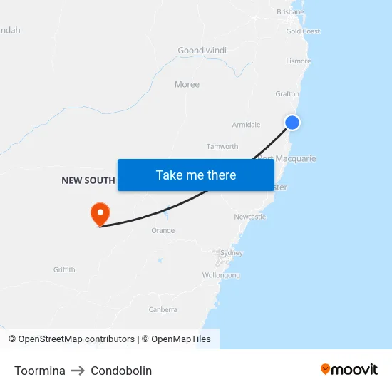 Toormina to Condobolin map