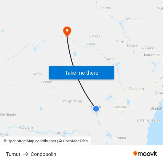 Tumut to Condobolin map