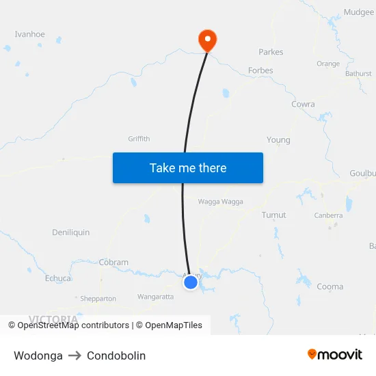 Wodonga to Condobolin map
