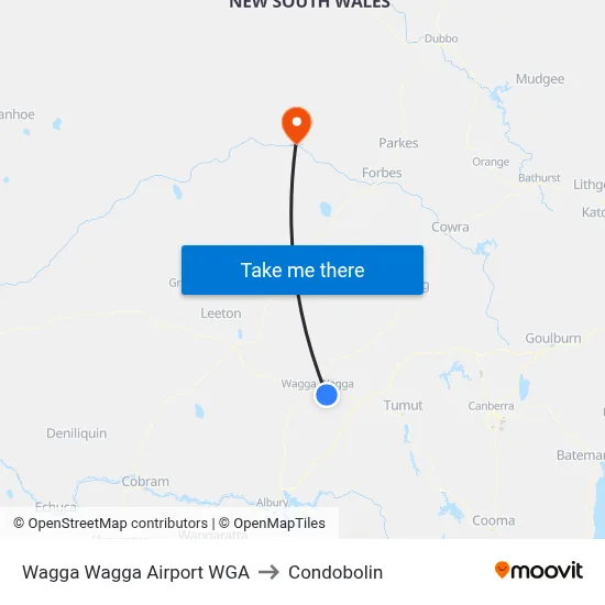 Wagga Wagga Airport WGA to Condobolin map