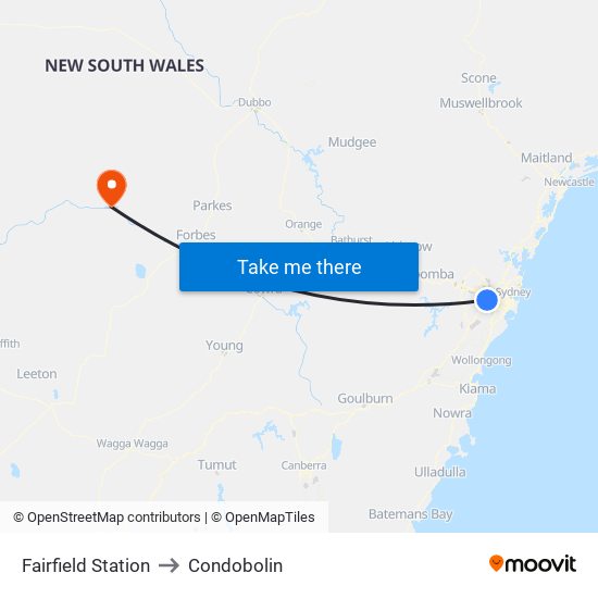 Fairfield Station to Condobolin map