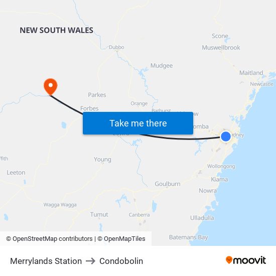 Merrylands Station to Condobolin map