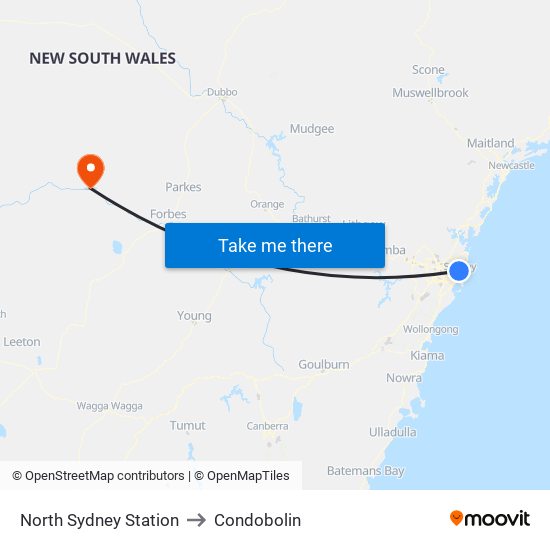 North Sydney Station to Condobolin map