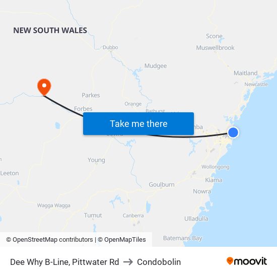 Dee Why B-Line, Pittwater Rd to Condobolin map