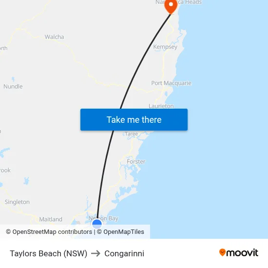 Taylors Beach (NSW) to Congarinni map