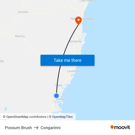 Possum Brush to Congarinni map