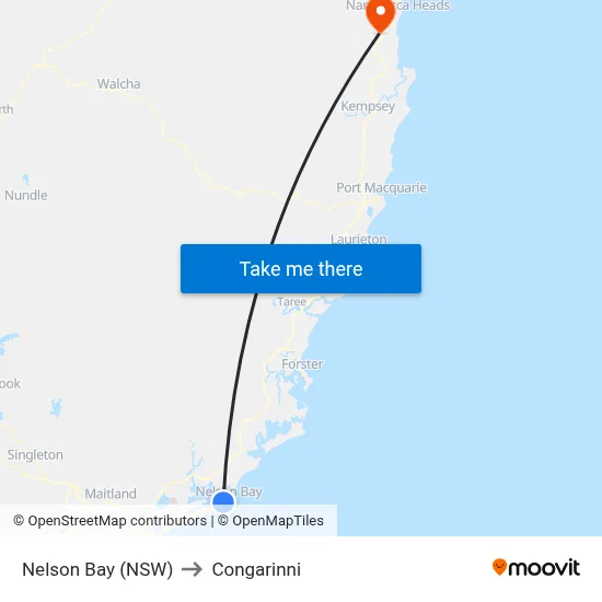 Nelson Bay (NSW) to Congarinni map