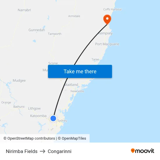 Nirimba Fields to Congarinni map