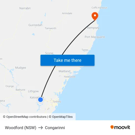 Woodford (NSW) to Congarinni map