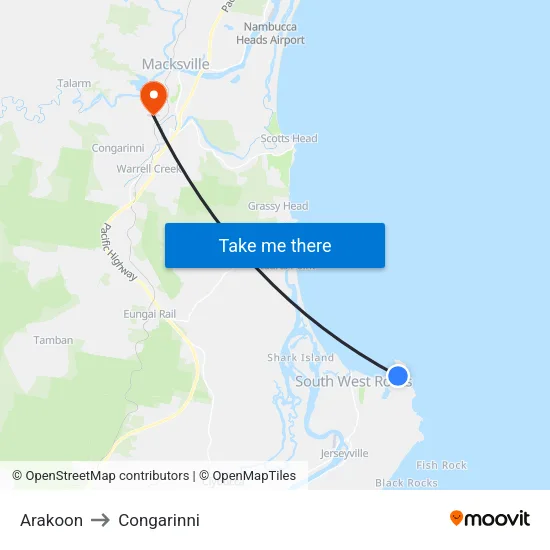 Arakoon to Congarinni map