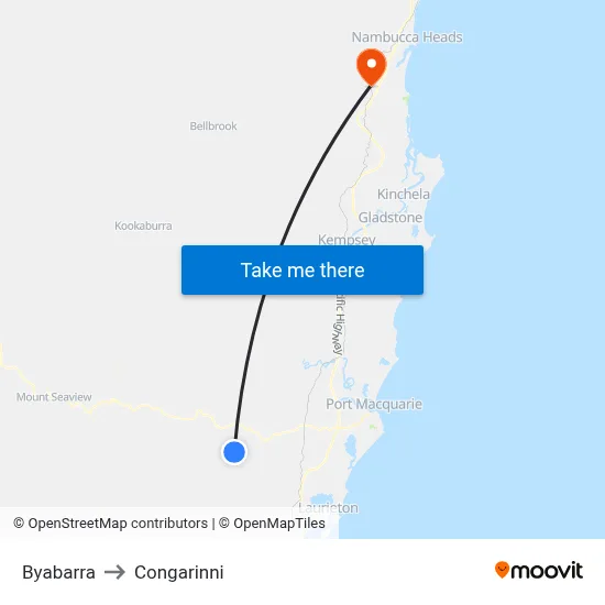 Byabarra to Congarinni map