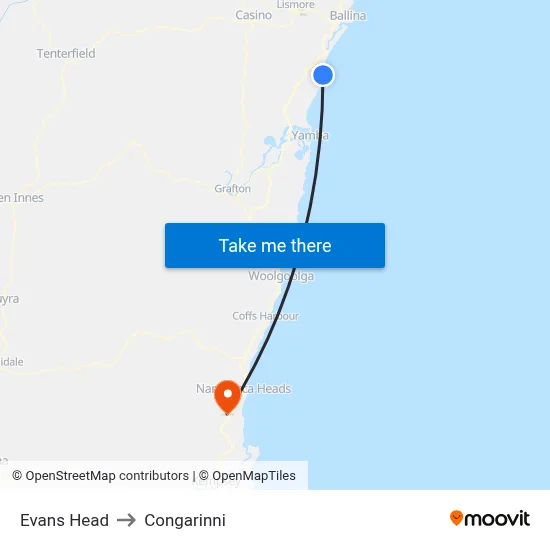 Evans Head to Congarinni map