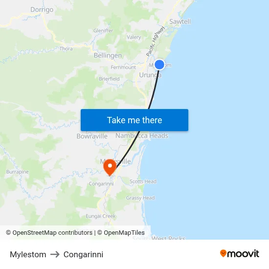 Mylestom to Congarinni map