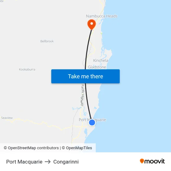 Port Macquarie to Congarinni map
