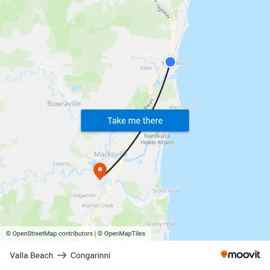 Valla Beach to Congarinni map