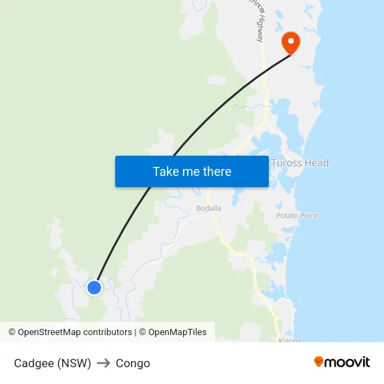 Cadgee (NSW) to Congo map