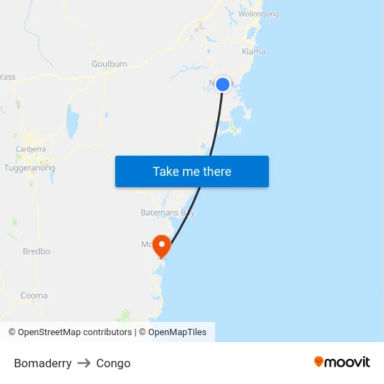 Bomaderry to Congo map