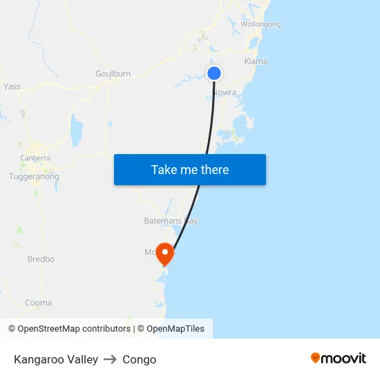 Kangaroo Valley to Congo map