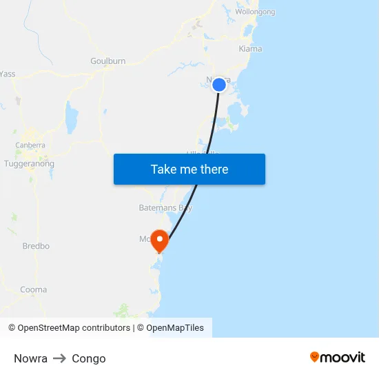 Nowra to Congo map