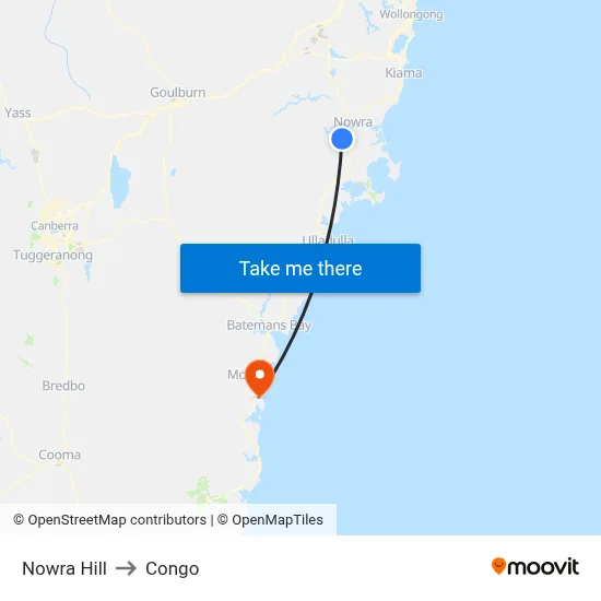 Nowra Hill to Congo map