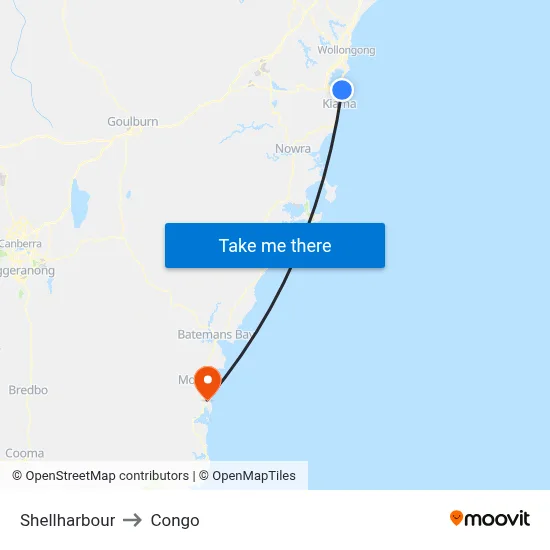 Shellharbour to Congo map