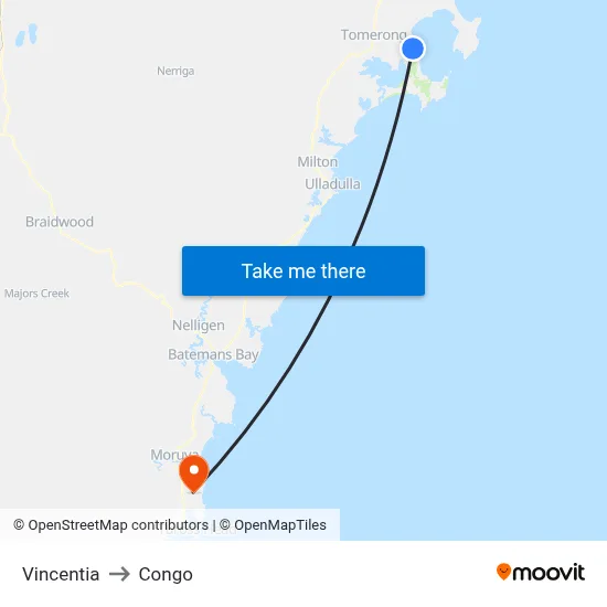 Vincentia to Congo map