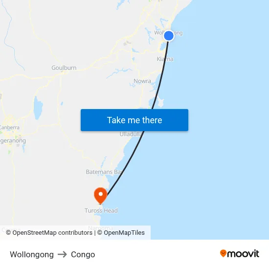 Wollongong to Congo map